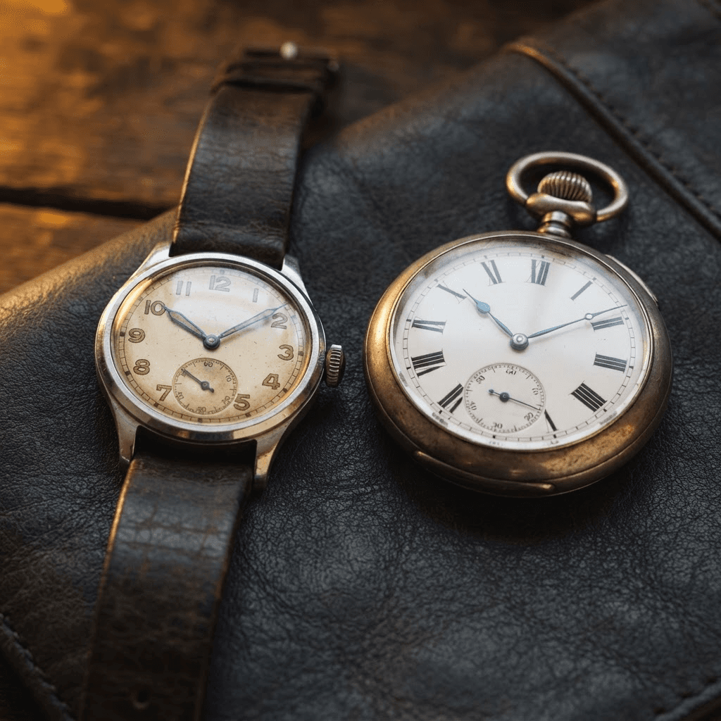 Vintage-Armbanduhr und Taschenuhr